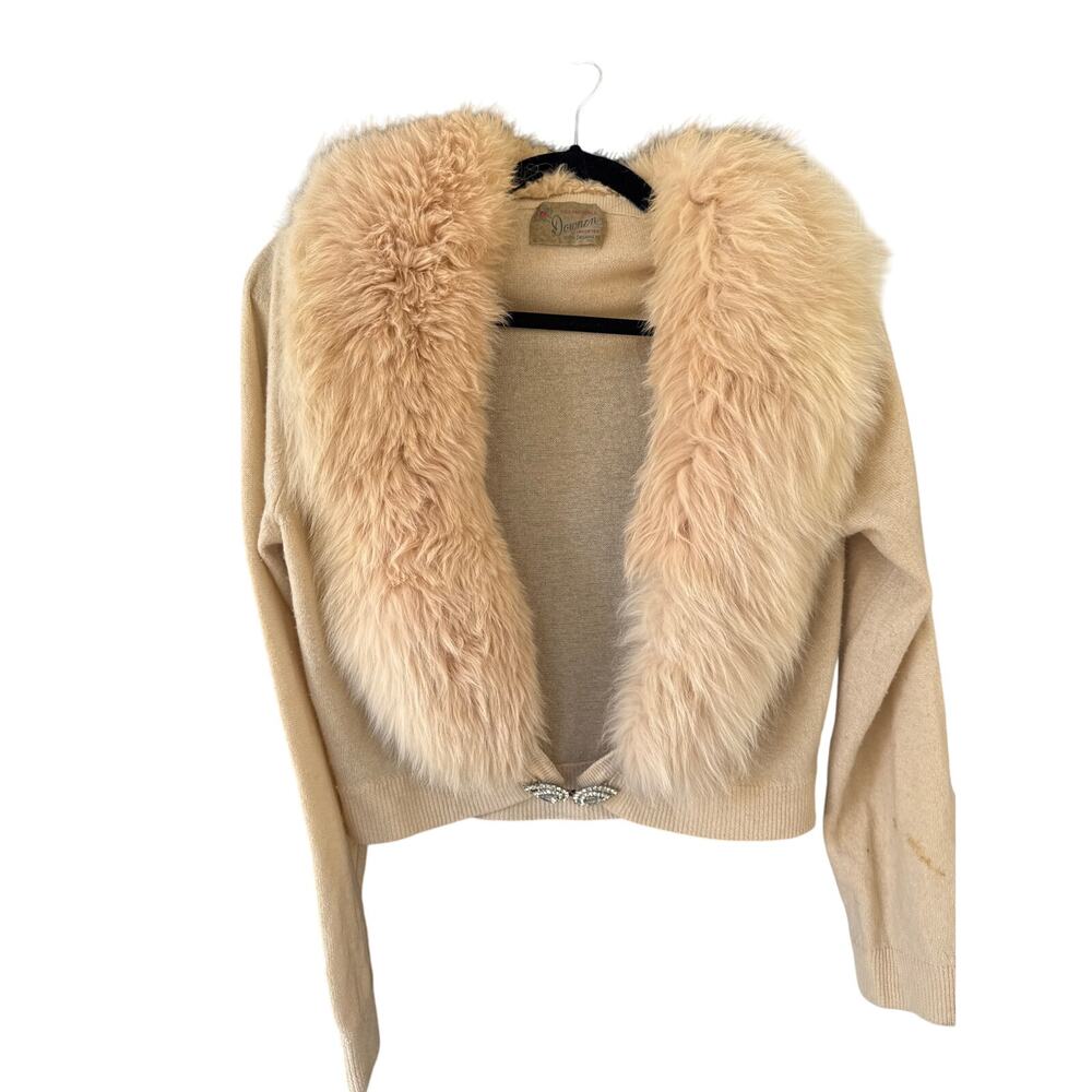 1950s Downen Cashmere and Mink Rhinestone Closure Sweater